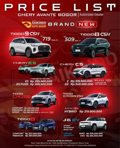Pricelist Harga Chery lubangbuaya 2025